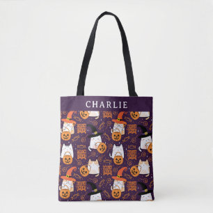 Bolsa Tote Gatilho Personalizado de Gato Halloween ou Trate T
