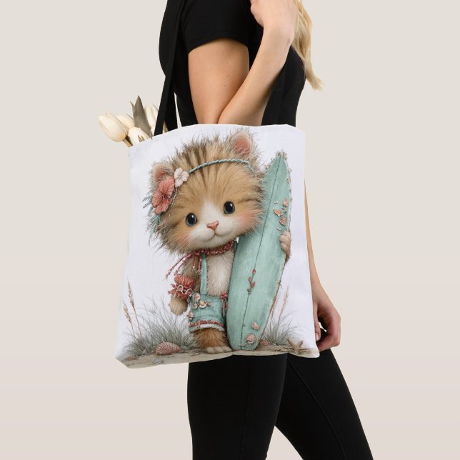 BOLSA TOTE GATINHO ADORÁVEL E EXCÊNTRICO COM TEMA DE VERÃO (Close Up)
