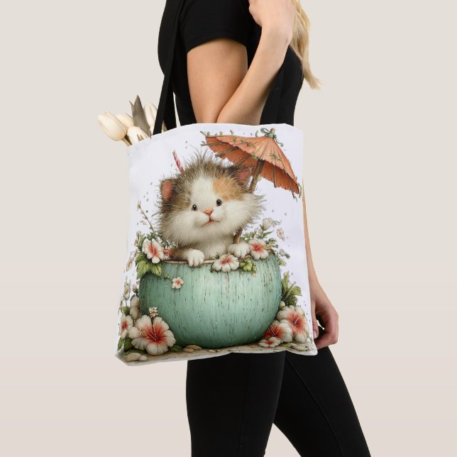 BOLSA TOTE GATINHO ADORÁVEL E EXCÊNTRICO COM TEMA DE VERÃO (Close Up)