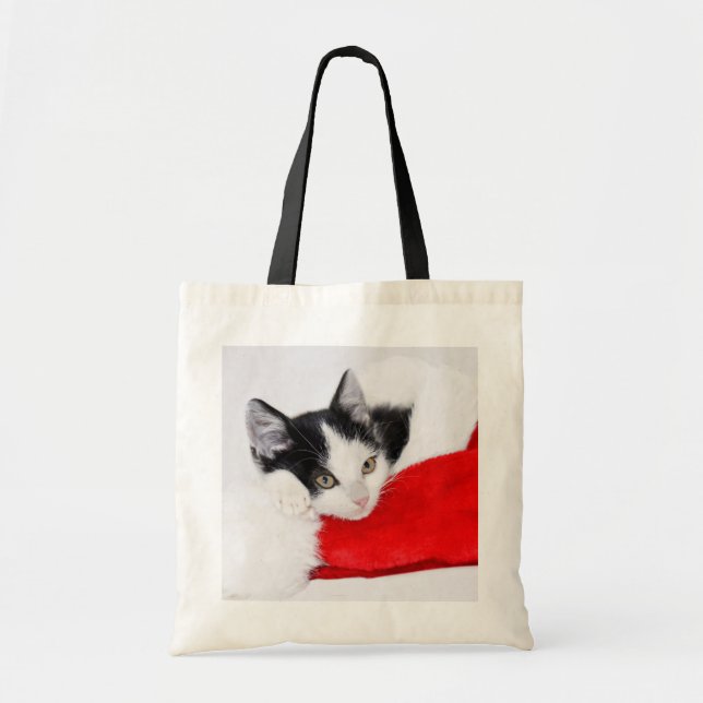 Bolsa Tote Gatinho bonito no chapéu do papai noel (Frente)