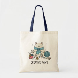 Bolsa Tote Gatinho Branco Fofo Tecendo Projeto de Cor Natural