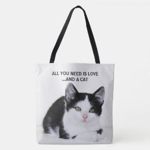 Bolsa Tote Gatinho branco preto por todo o lado na sacola do