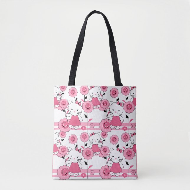 Bolsa Tote Gatinho branco rosa, impressão (Frente)