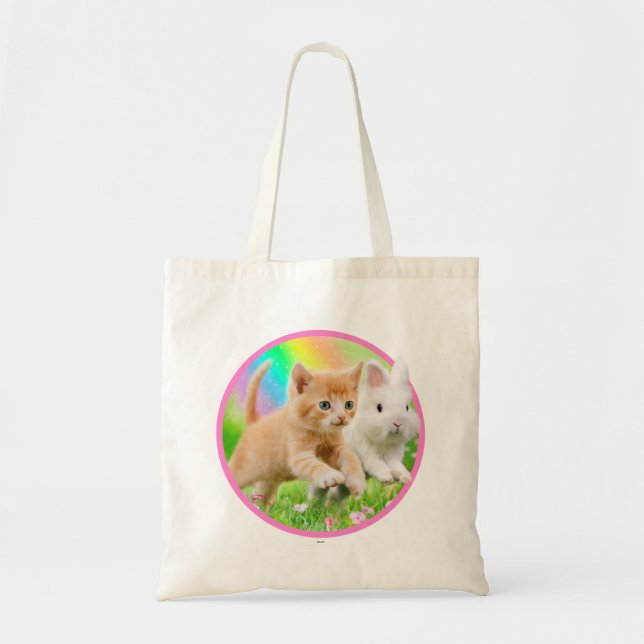 Bolsa Tote Gatinho & coelho com arco-íris (Frente)