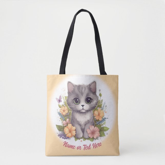 Bolsa Tote Gatinho de Cinza Gelado Personalizado (Frente)