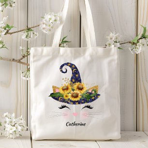 Bolsa Tote Gatinho de Gato de Bruxa de Sunflower Halloween Pe