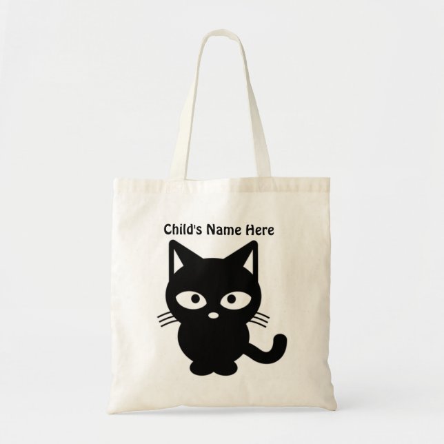 Bolsa Tote Gatinho de Gato Negro Bonito, Criança de Halloween (Frente)