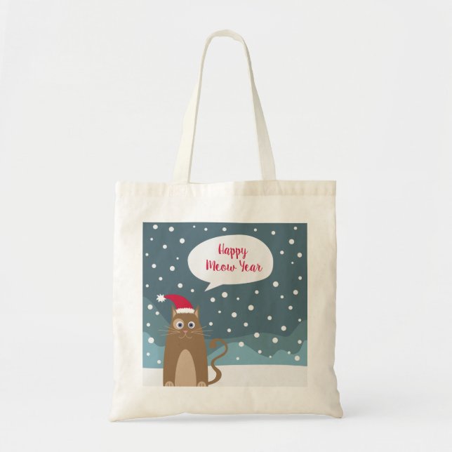 Bolsa Tote Gatinho de Natal bonito em xmas, paisagem nevada (Frente)