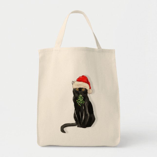 Bolsa Tote Gatinho de Natal do Gato Negro Negro Engraçado (Frente)