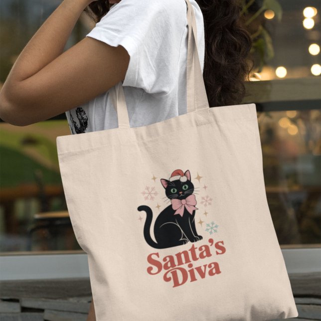 Bolsa Tote Gatinho de Natal Fofo da Diva do Papai Noel para E (Criador carregado)