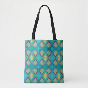 Bolsa Tote Gatinho de ouro azul-turquesa de decor geométrico