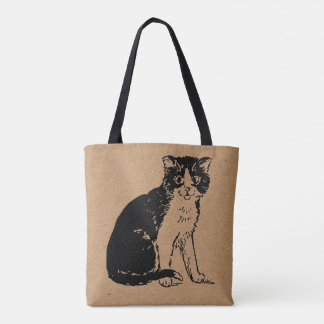 Bolsa Tote Gatinho em Papel Marrom Arte Refinada