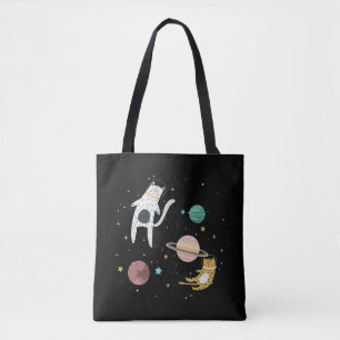 Bolsa Tote Gatinho espacial e planeta