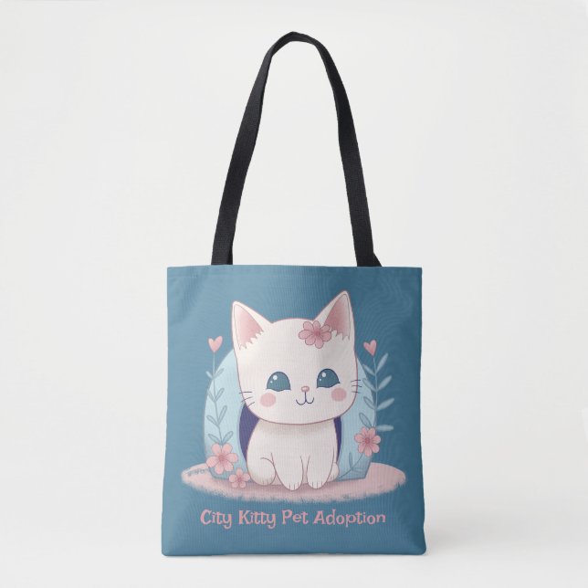Bolsa Tote Gatinho feliz e fofo com uma Casa (Frente)