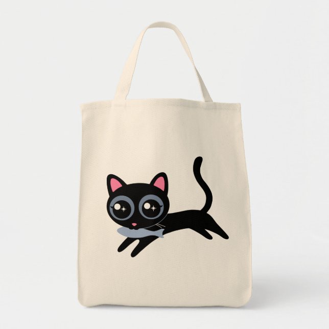 Bolsa Tote Gatinho Fofo com Presente de Peixe para Meninas (Frente)