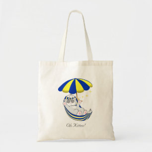 Bolsa Tote Gatinho Fofo em Rede Azul e Amarela