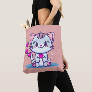Bolsa Tote Gatinho Gato Bonito com Namorados de Coração Inspi
