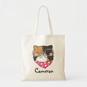 Bolsa Tote Gatinho Kawaii Bonito Rosto De Gatinho Com Óculos