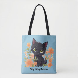 Bolsa Tote Gatinho Preto Bonito com Flores