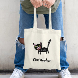 Bolsa Tote Gatinho Preto Desgrenhado de Desenho Animado Fofo
