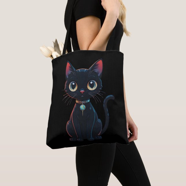 Bolsa Tote Gatinho Preto Pouco Assustador (Close Up)