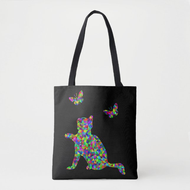 Bolsa Tote Gatinho Prismático Brincando com Borboletas (Frente)