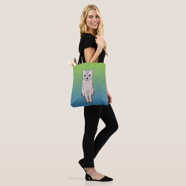Bolsa Tote Gatinho Sentado Turquesa Toque (No(a) Modelo)