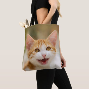 Bolsa Tote Gatinho Sorridente Enfrentando Gato Engraçado Foto
