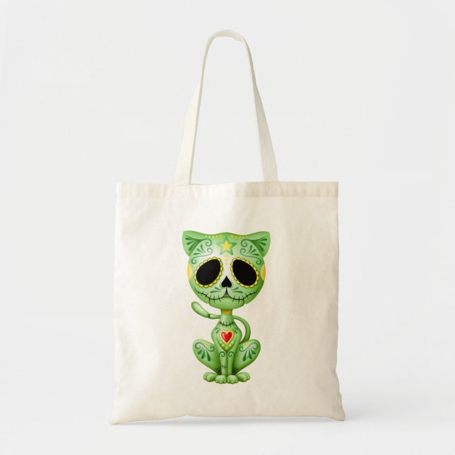 Bolsa Tote Gatinho verde do açúcar do zombi (Frente)