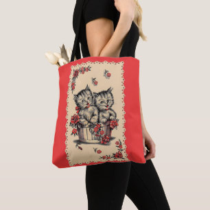 Bolsa Tote gatinhos adoráveis num cesto de flores