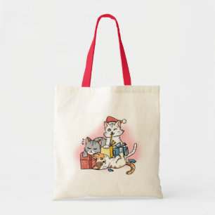 Bolsa Tote Gatinhos de Natal Gatinhos de Cartoon Vermelho Bon