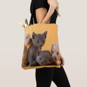 Bolsa Tote Gatinhos do russo & filhotes de cachorro azuis do