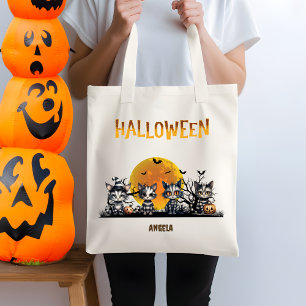 Bolsa Tote Gatinhos Fantasmas Negros de Halloween Trick ou Tr