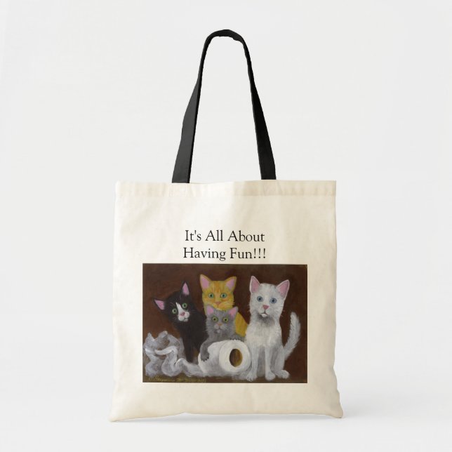 Bolsa Tote Gatinhos se divertindo com o Saco de Tote (Frente)