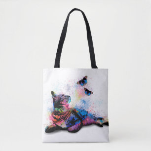 Bolsa Tote Gato 614 borboleta rosa azul