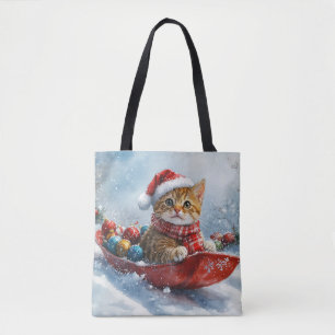 Bolsa Tote Gato Abissínio em Trenó Deixe Nevar Natal
