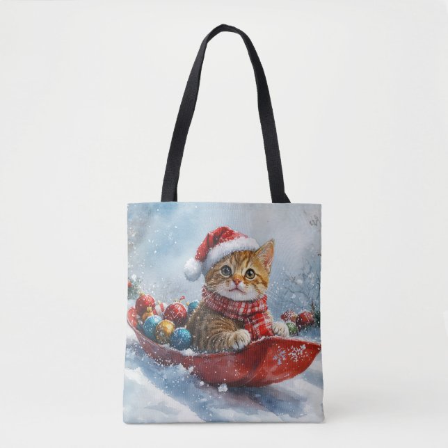 Bolsa Tote Gato Abissino com Lama Deixe-o nevar no Natal (Frente)