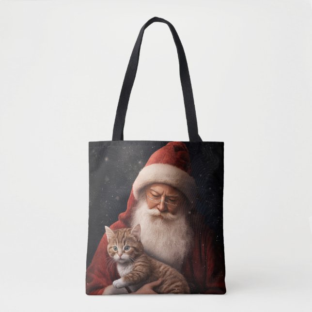 Bolsa Tote Gato Abissino com Natal Festivo do Pai Natal (Frente)