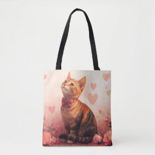 Bolsa Tote Gato Abissino com Rosas - Dia de os namorados