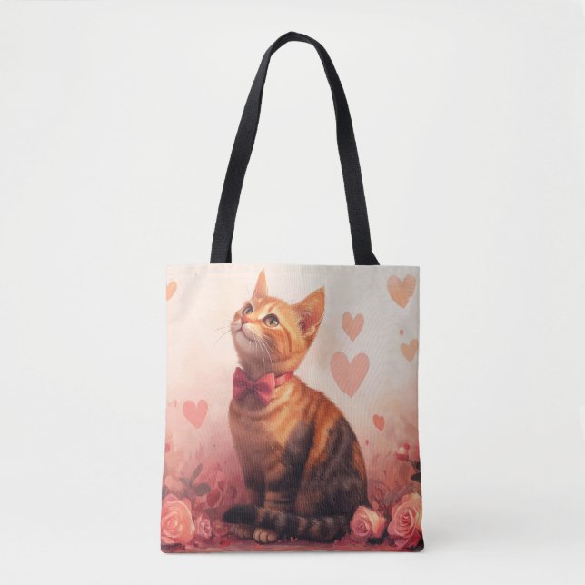 Bolsa Tote Gato Abissino com Rosas - Dia de os namorados (Frente)