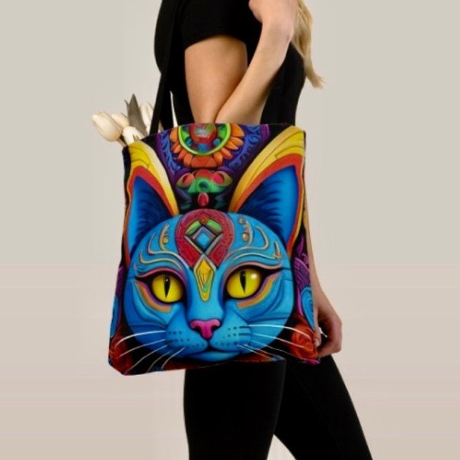 Bolsa Tote Gato Abstrato Com Olhos Amarelos (Tote Bag — 100% polyester, black laminated lining 100% cotton web hand. Made in the USA.
)
