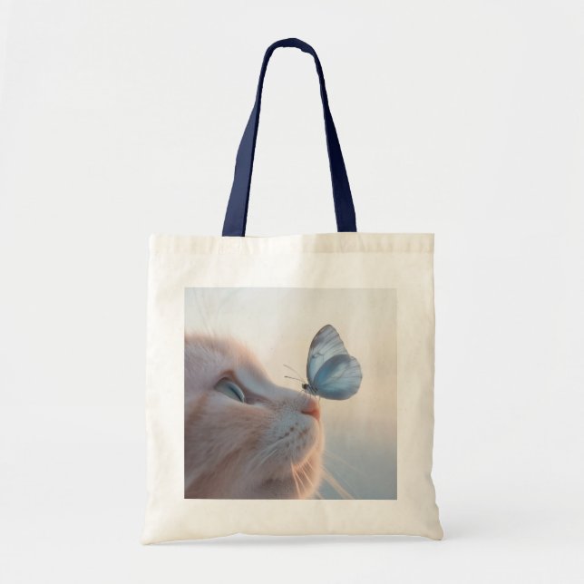 Bolsa Tote Gato Adorável e Borboleta Azul (Frente)