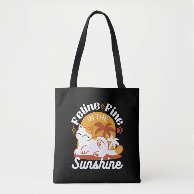 Bolsa Tote Gato Adorável Relaxando no Sol - Pet de Verão (Frente)