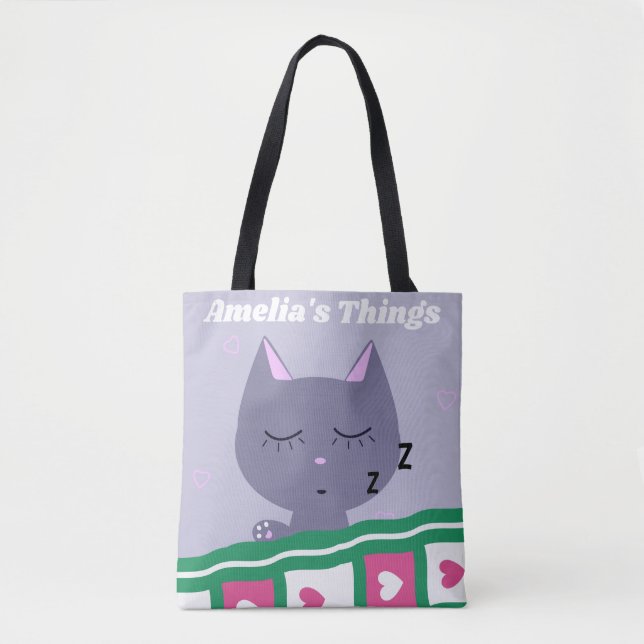 Bolsa Tote Gato adormecido na cama personalizado (Frente)