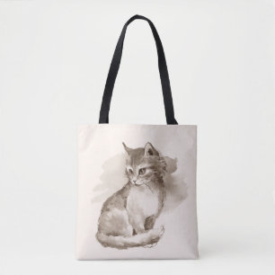 Bolsa Tote Gato. Aguarela