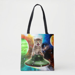 Bolsa Tote gato alienígena no disco do úfo