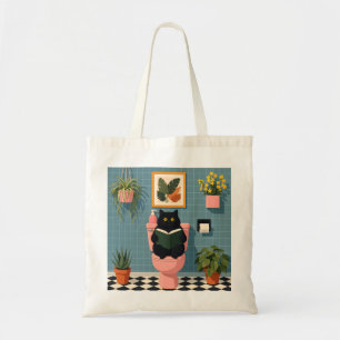 Bolsa Tote Gato Amante de Livros Arte de Banheiro Fofa