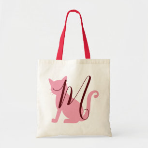 Bolsa Tote Gato Amante Monograma Rosa e Borgonha