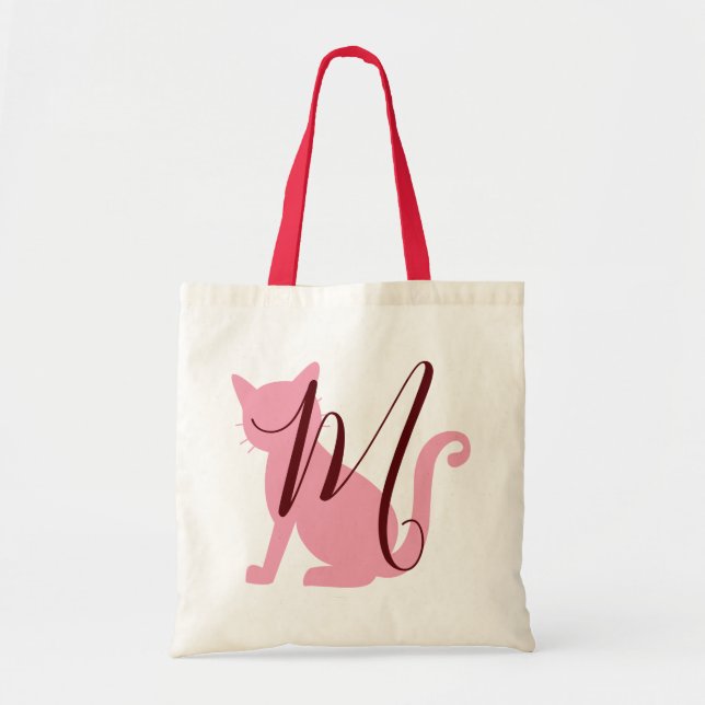 Bolsa Tote Gato Amante Monograma Rosa e Borgonha (Frente)