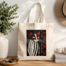 Bolsa Tote Gato Artístico em Vermelho Ousado, Pret
